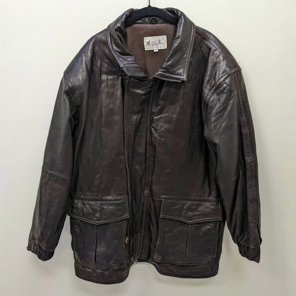 Vintage M. Julian Aviator Biker Motorcycle Flight Brown Genuine Leather Jacket M